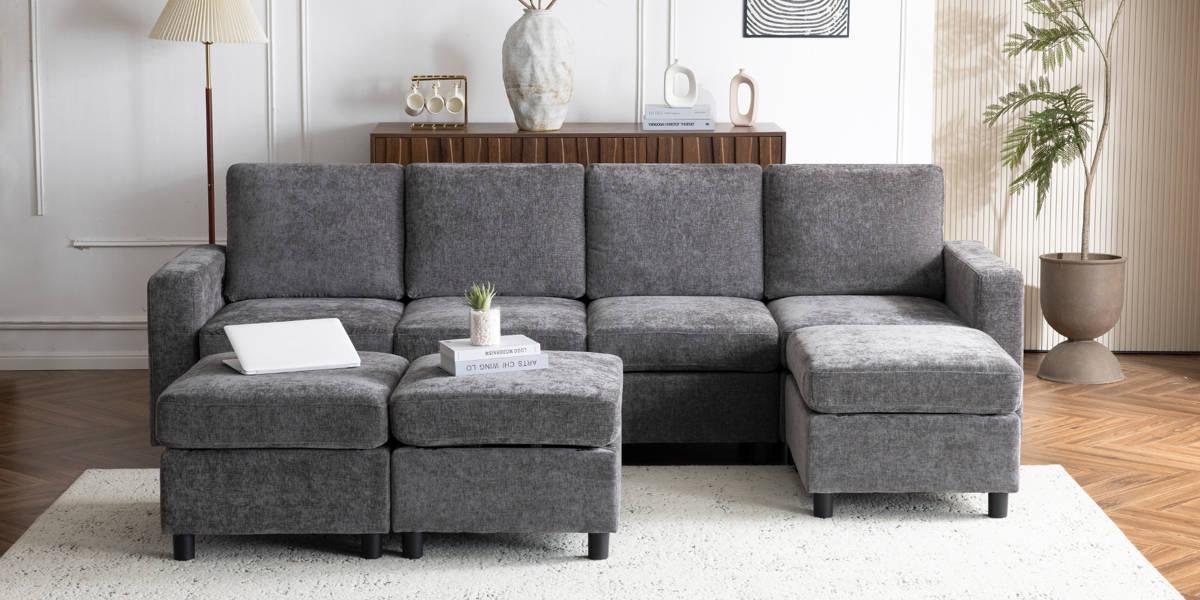 Modular Sofa, Sectional Couch U Shaped Sofa Couch with Storage, Modular Sectionals Sofa with Ottomans, Sofa with Chaise for Living Room