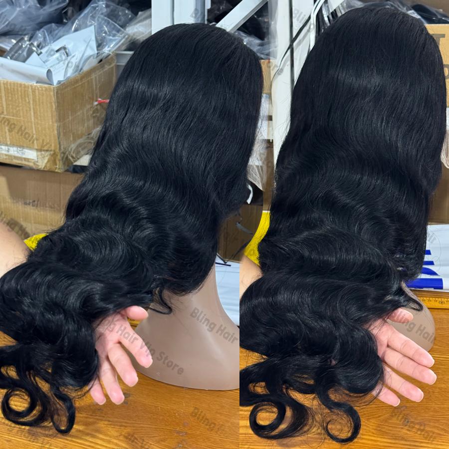 Bling Hair 13x4 13x6 HD Transparent Lace Frontal Wigs Human hair Pre Plucked Brazilian Body Wave Frontal Wigs Human Hair with Baby Hair 10A Grade 180 Density Natural Hairline Natural Black Color