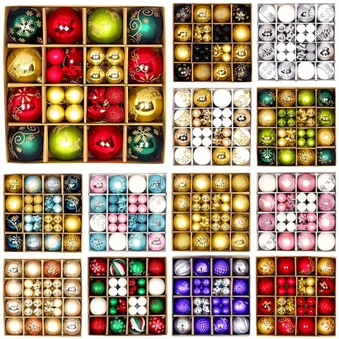 Christmas Ball Ornament Set, 44pcs/box Mixed Color Ball & Star Shaped Christmas Tree Hanging Ornament, Holiday Party Decoration Supplies