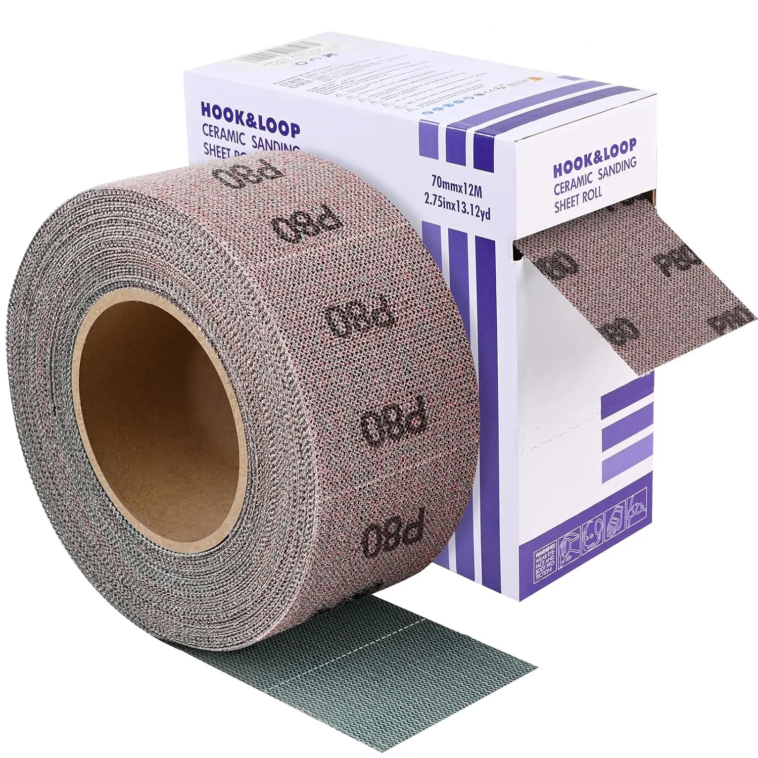 Ceramic Mesh 80 Grit Sandpaper Roll, 2-3/4" x 13 Yard, Hook and Loop Longboard Sandpaper - Ideal for , Metal & Automotive Sanding, Dust-Free for Sanding Blocks