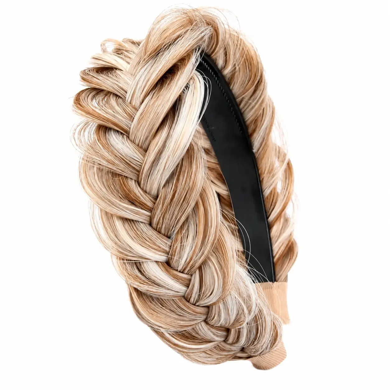 Sandy Gold Wide Braided Elastic Headband - Stretchy Fabric, Braided Weave Design, Soft Comfortable All-Day Wear, Unisex Fashion Hair Accessory for Casual Sport, Formal Outfits, Wide Headband