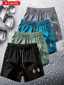 4-Pack Sporty Shorts for Gym Training, Classic Ua Logo, Lightweight Quick-Dry Fabric, Unisex Slim Fit, All-Season Wear