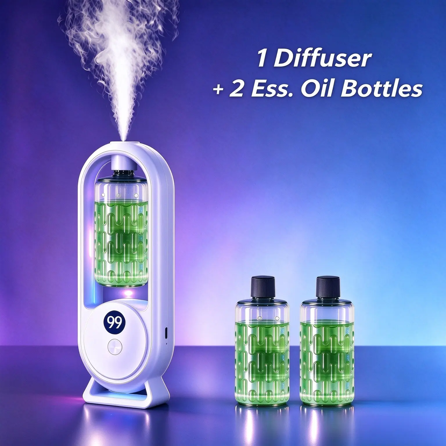 1pc Rechargeable Diffuser with 2pcs 50ML Essential Oils, Liquid Form, Non-Flammable, Ideal for Aromatherapy