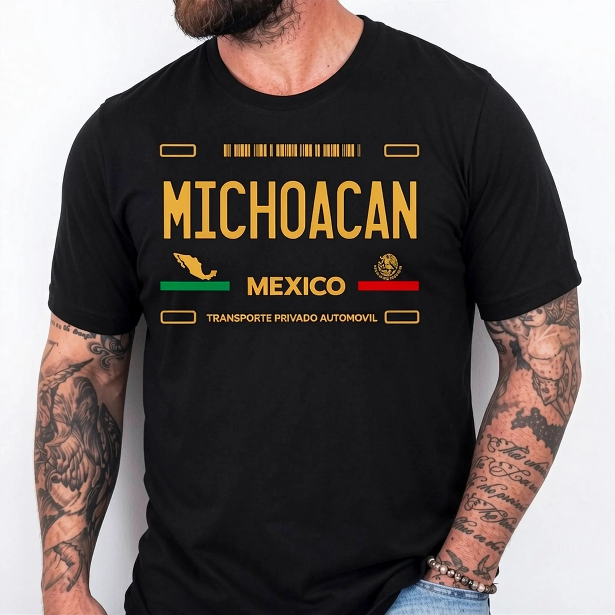 Michoacan Graphic T-Shirt, Unisex 100% Cotton Vintage Streetwear Tee, Casual Round Neck Top for Summer with Mexico License Plate Design