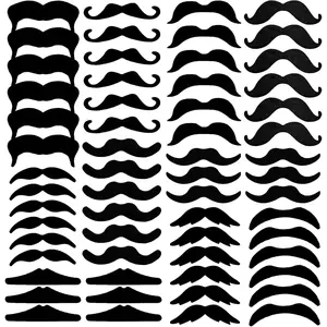 60 count Black  Mustaches Self Adhesive (10 Designs) Novelty Hairy Beard Costume Facial Hair for Party Supplies Decorations, Suitable for  Ages