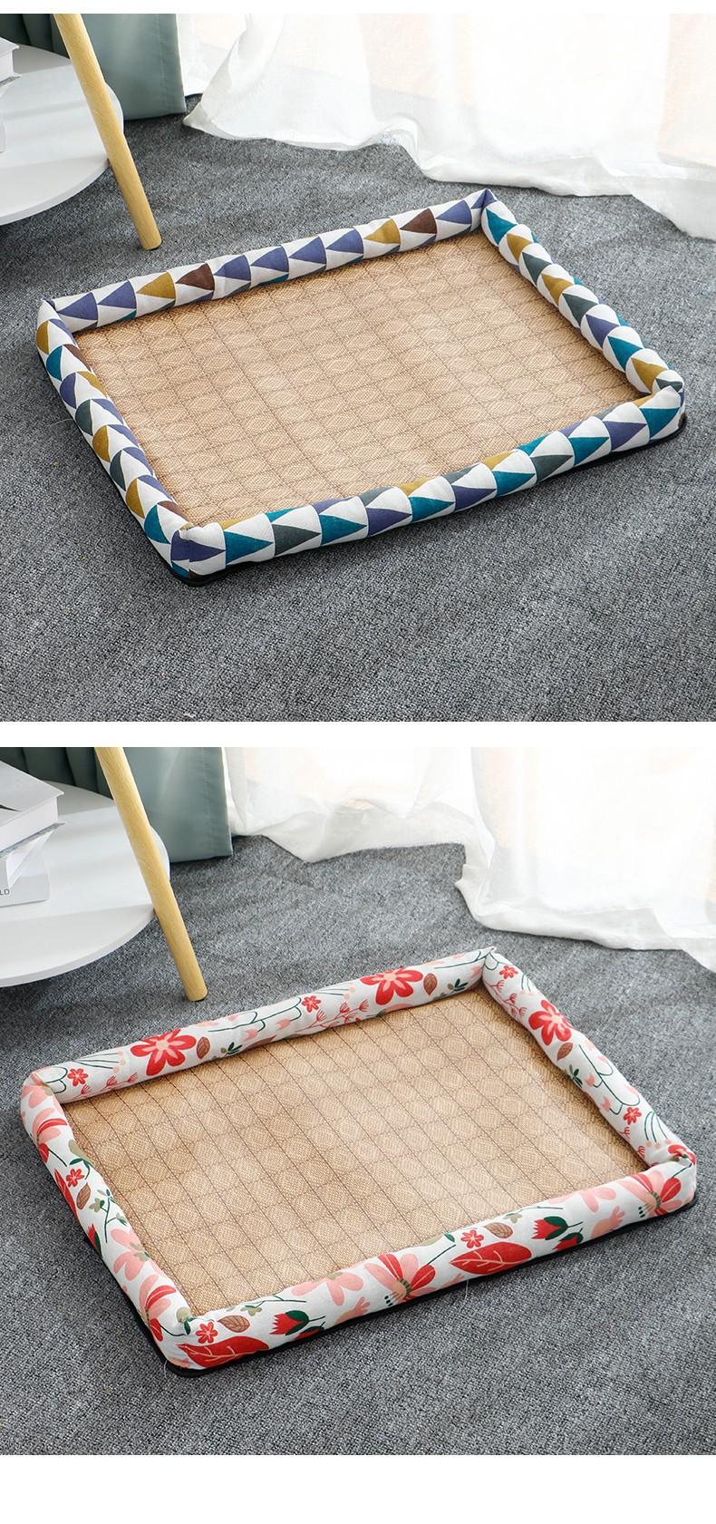 SoPets Cooling Pet Bed Mat for Summer Breathable Hemp Dog Bed with Non Slip Bottom Square Dog Crate Pad for All Seasons Indoor Outdoor Use