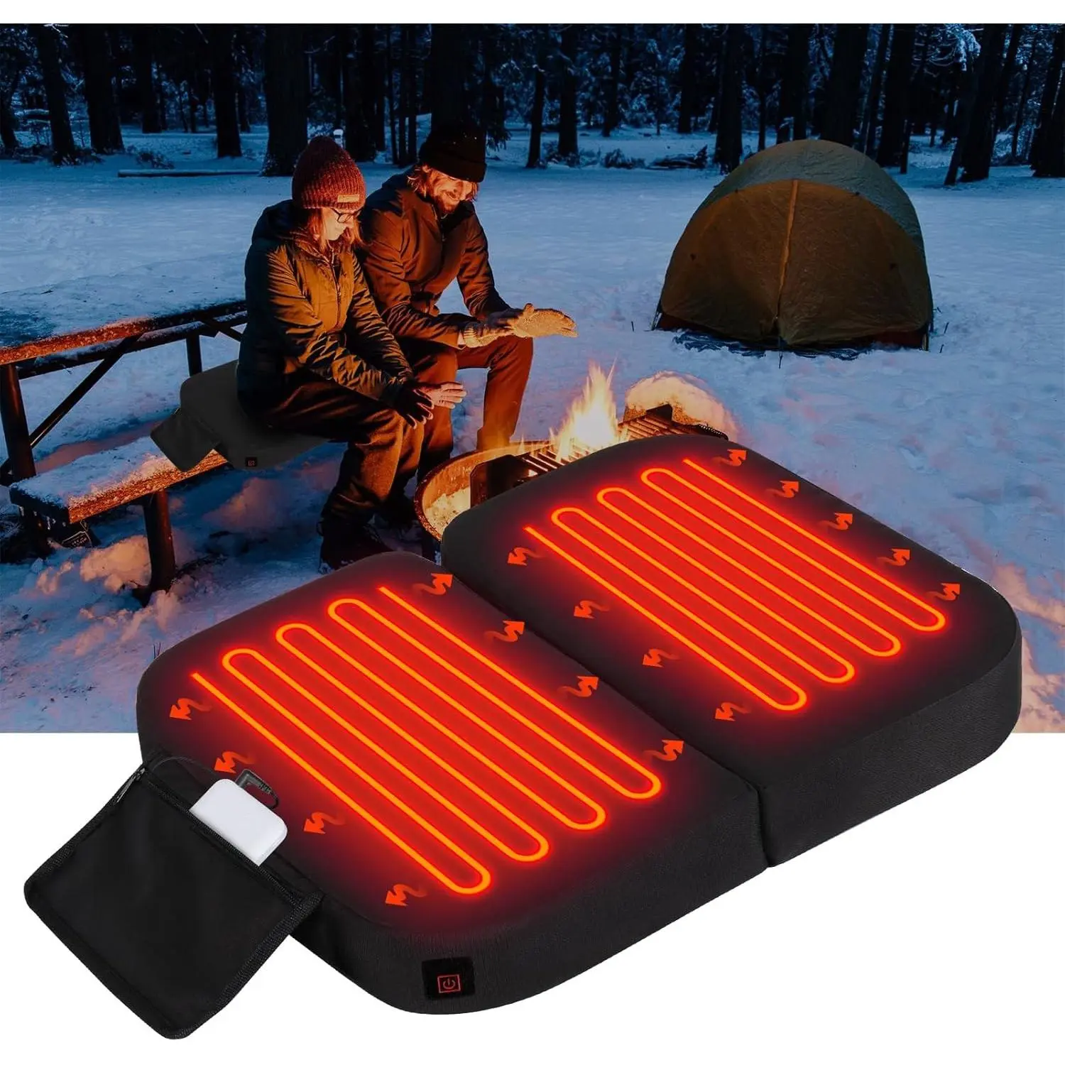 Extra Wide Heated Seat Cushion with 10000 mAh Mobile Bank Pack, Foldable Heated Stadium Seats for Bleacher, Portable Heating Pad Stadium Seat Cushion, USB Heating Seat Pad for Stadium CampingGift