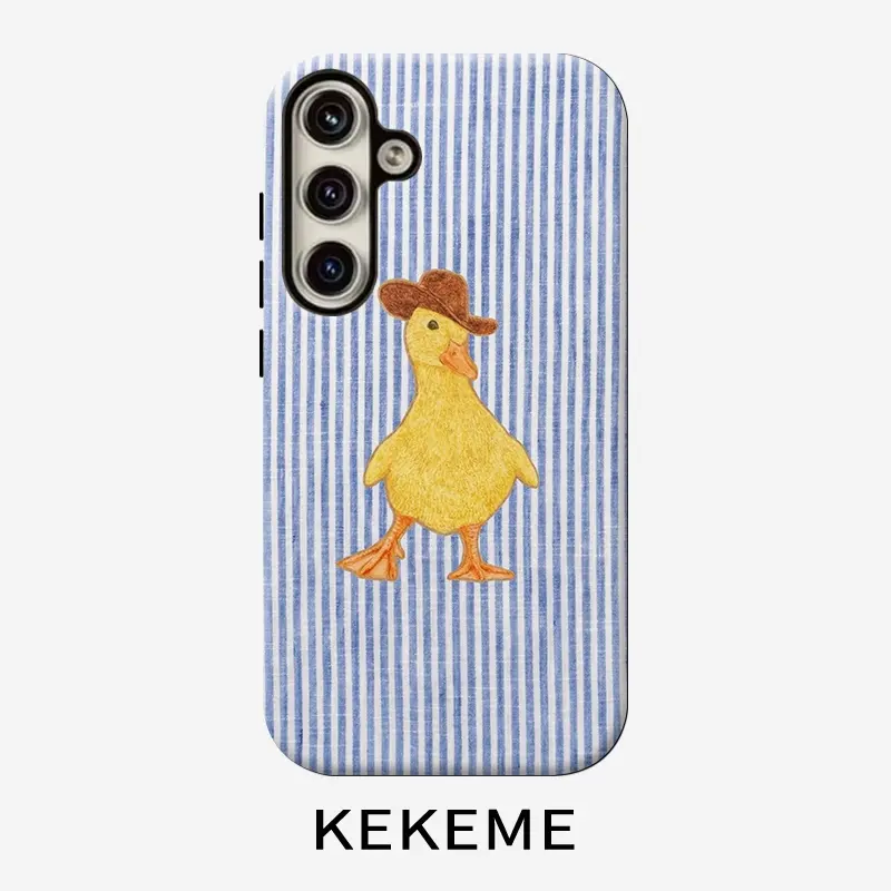 Vertical yellow duck creative pattern, 2-in-1 phone case for iPhone and Samsung Galaxy S26 S25 S24 S23 S22 S21 FE Plus EDGE Ultra, A57 A37 A17 A26 A36 A56 A07 A16 A27 A25 A35 A55 A06 A15 A24 A54 A05 A14 A23 A33 A53 A04 A13 Cellphone Casing Cover