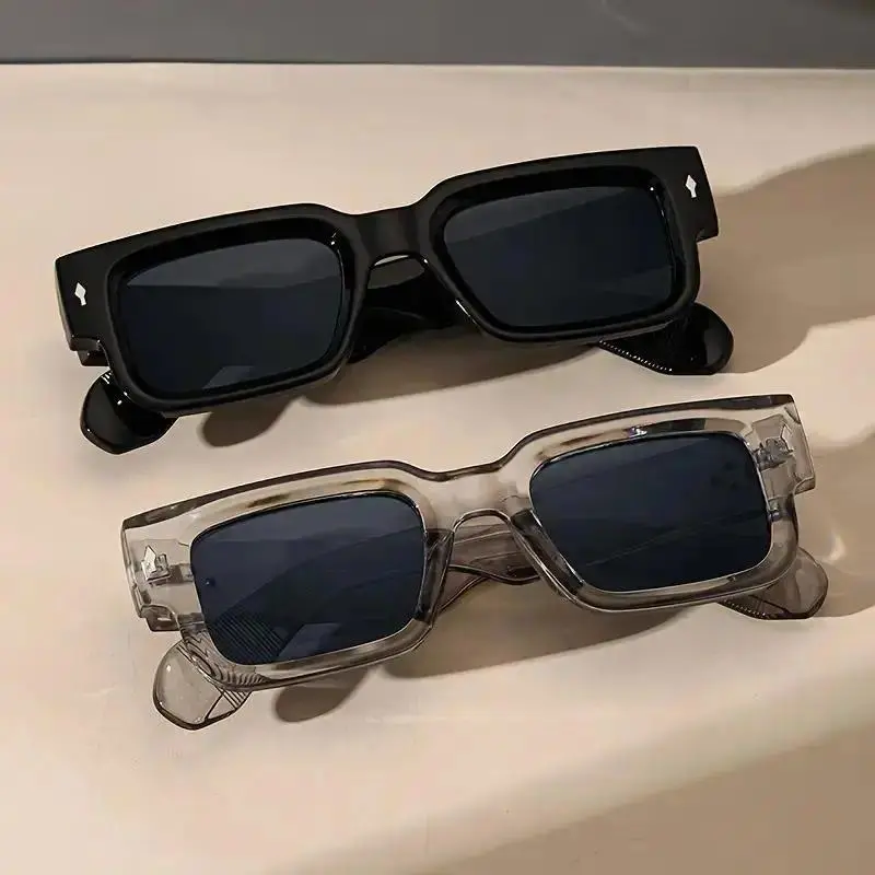 2-Pack Retro Rectangle Sunglasses for Women & Men - Trendy Thick Frame Square Sun Glasses, UV400 Protection Anti-Glare Tinted Driving Shades, Y2K Vintage Eyewear for Beach, Travel & Party Outfits