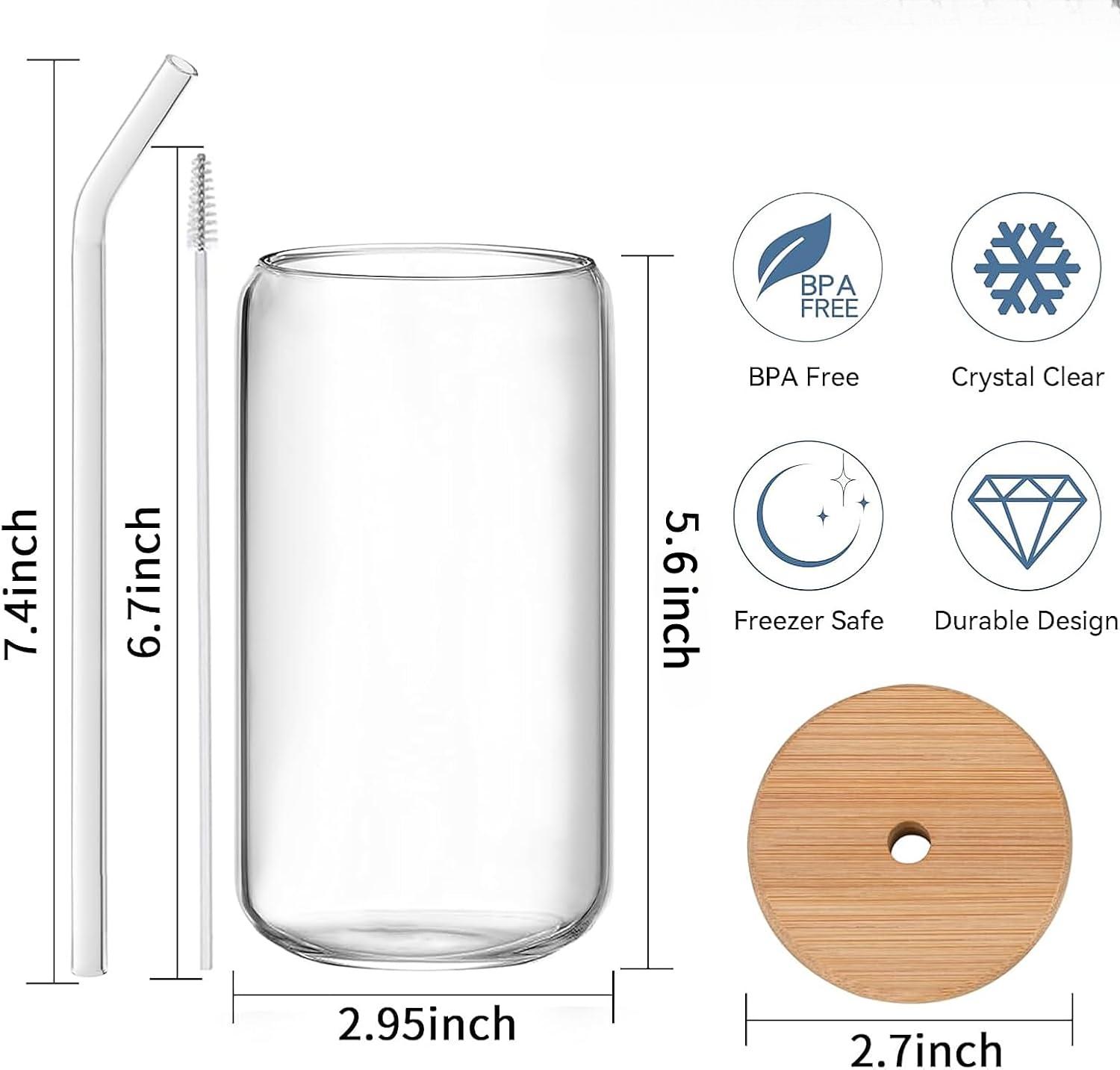 Everyday Drinking Glasses Cups 4pcs, 16oz Drinkware Kitchen Glass for Cocktail, Iced Coffee, Beer, Ice Tea, Juice, Wine, Whiskey, Water, Home Essential Cup, Include 1Cleaning Brushes