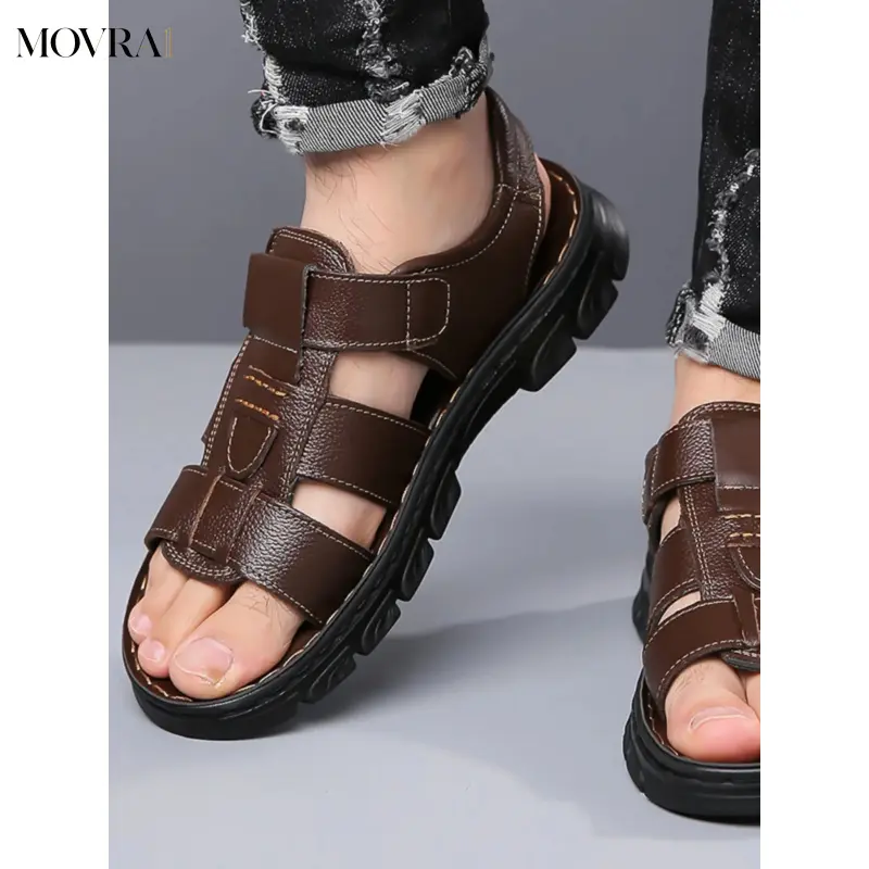 MOVRA1 Men's Thick Sole Anti-Sandals, Velcro Fastening, Wear Resistant Hollow Out Design, Casual Outdoor Beach Shoes Footwear, Breathable Footwear (38-48)