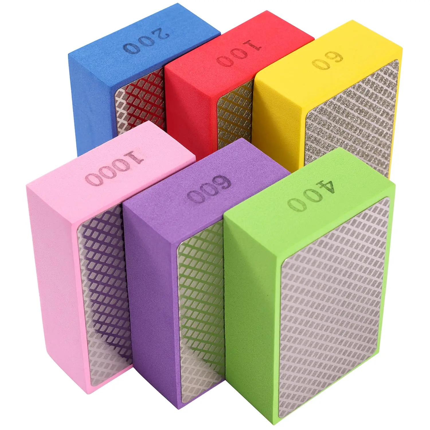 6PCS Diamond Hand Polishing Pads,60/100/200/400/600/1000 Diamond Sanding Pads Tile Tools Polishing Pad Sanding Block Polishing for Ceramic Tile Glass Stone Marble Granite Metal Grinding