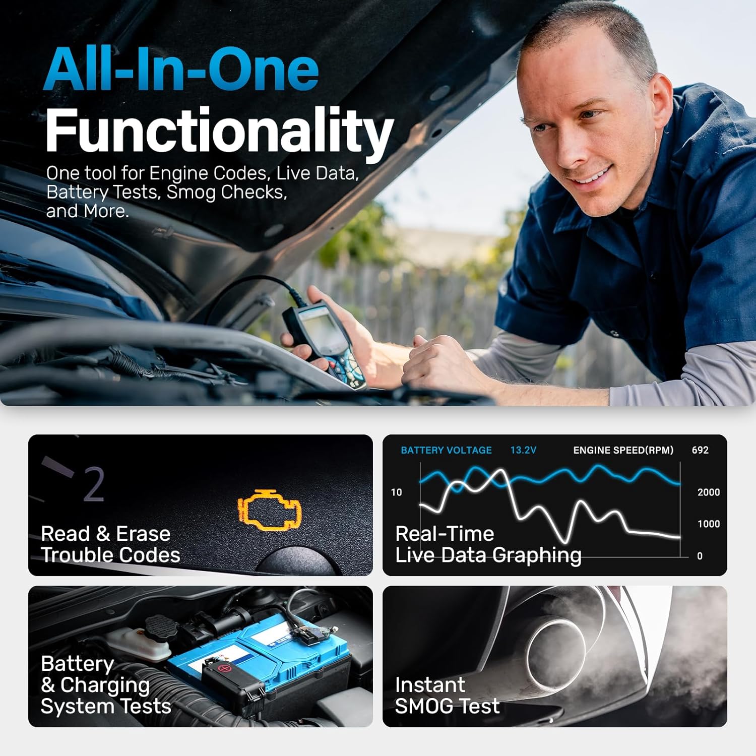 440  OBD2 Scanner Diagnostic Tool -  Code Reader and Scanner for  - Comes with Live Data - / System Test - Works for  OBD Compliant  1996 & Newer