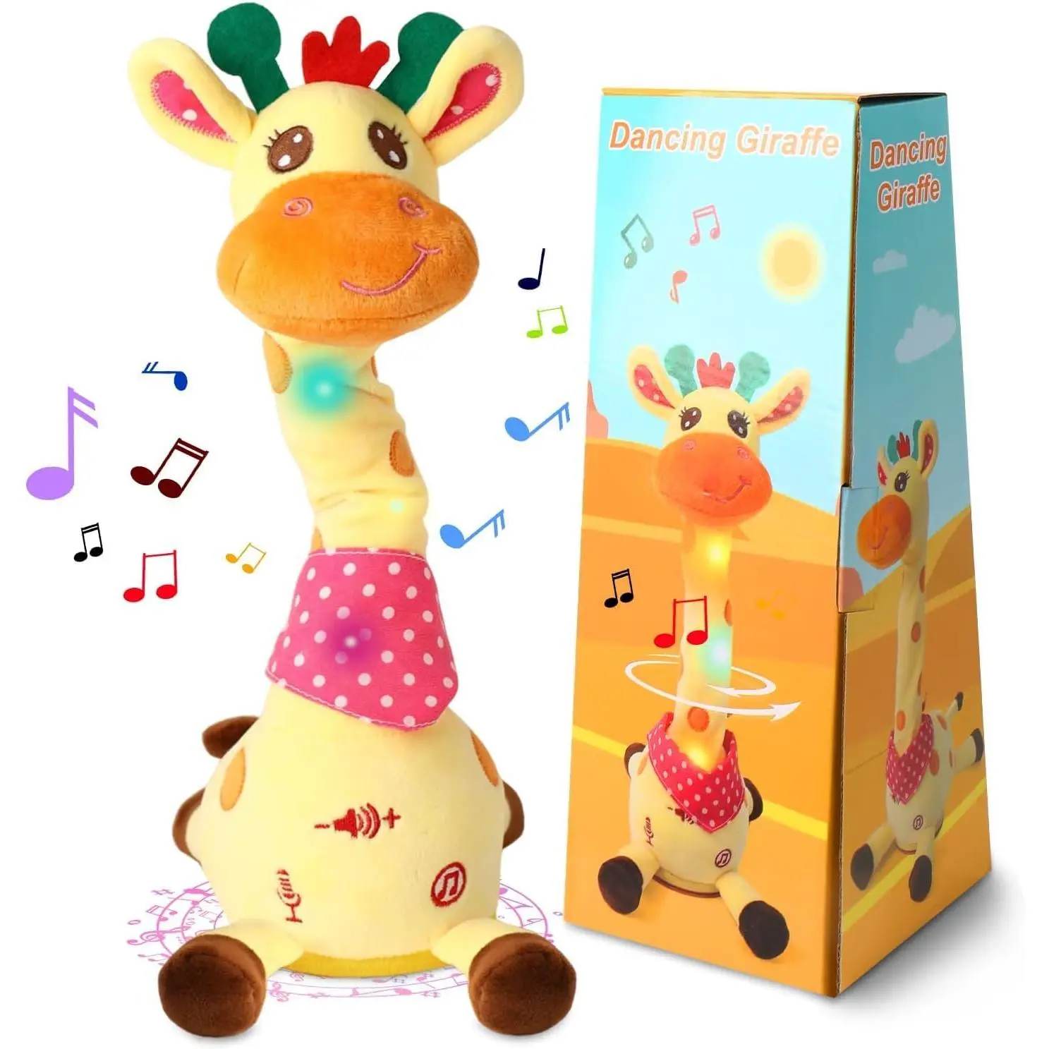 Dancing Talking Giraffe Toy, Stuffed Animal Baby Toy Repeating What You Say, Glowing Musical Giraffe Gifts for Toddlers 1-3 Years Old, for Kids (Giraffe)