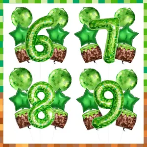 7pcs Pixel Style Digital Balloon Set, Pentagram Balloons, Suitable for Birthday Parties, Party Decor, Anniversary Decor