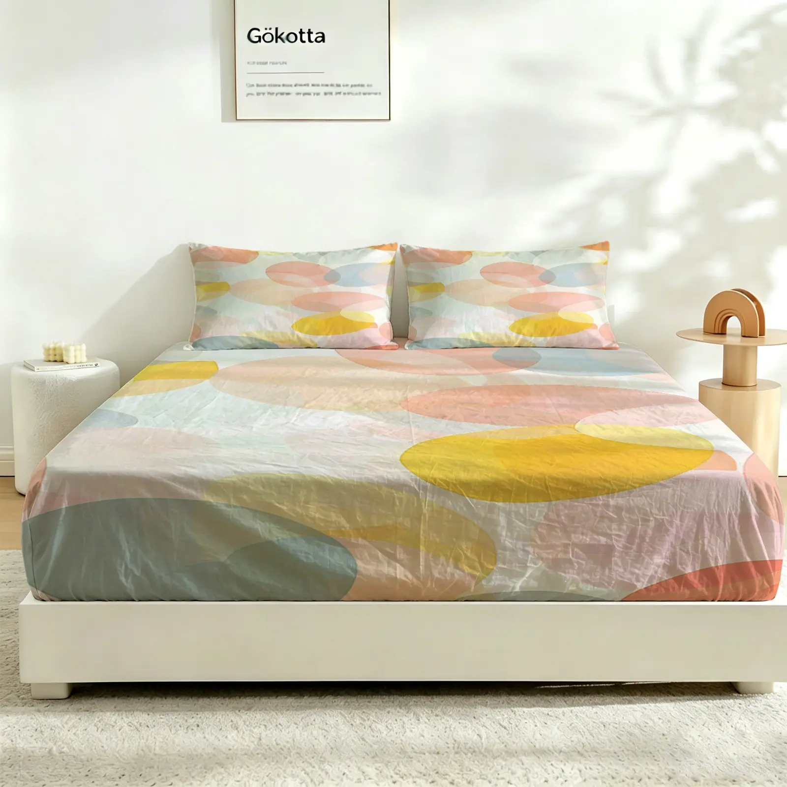 3Pcs Modern Gradient Circle Fitted Sheet Set, No Fillers Elastic Deep Pocket Bed Sheet Set, Breathable Digital Printed Bedding Set, Builds Soft Fresh Minimalist Atmosphere, Popular For Young People Dorms, Apartments & Household Daily Bedroom Decoration
