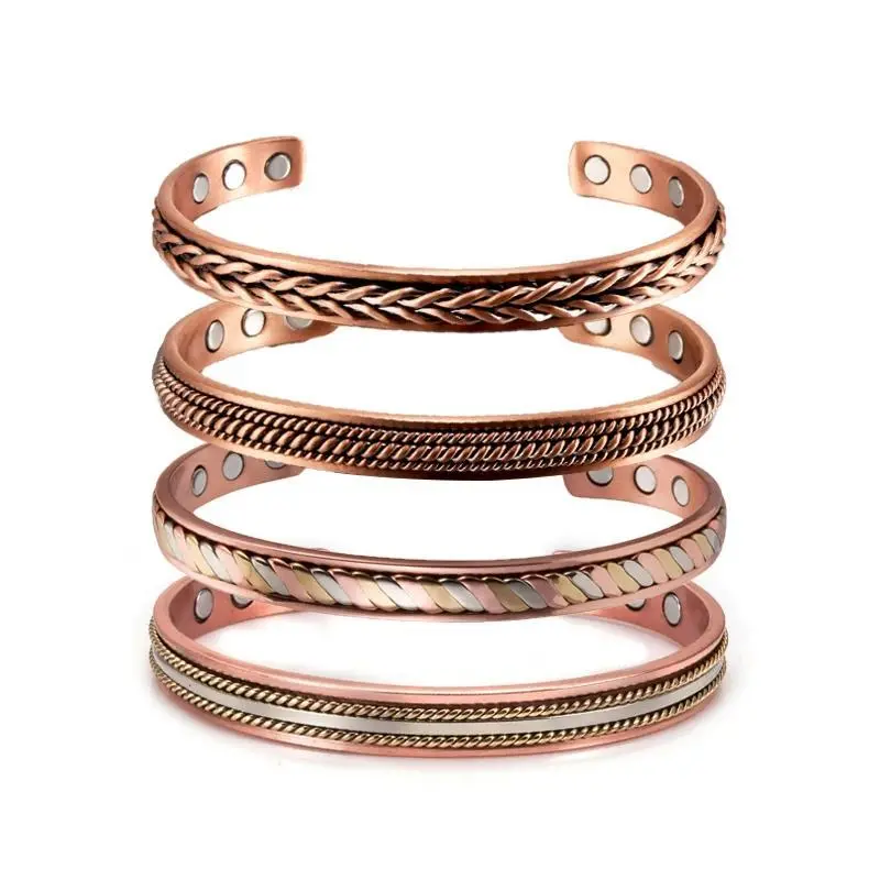 Twisted 99.9% Pure Copper Magnetic Bracelet, Adjustable Open Cuff Bangle for Men and Women for Arthritis Pain Relief, Open Cuff Bracelet, 99.9% Pure Copper Bracelets & Bangles