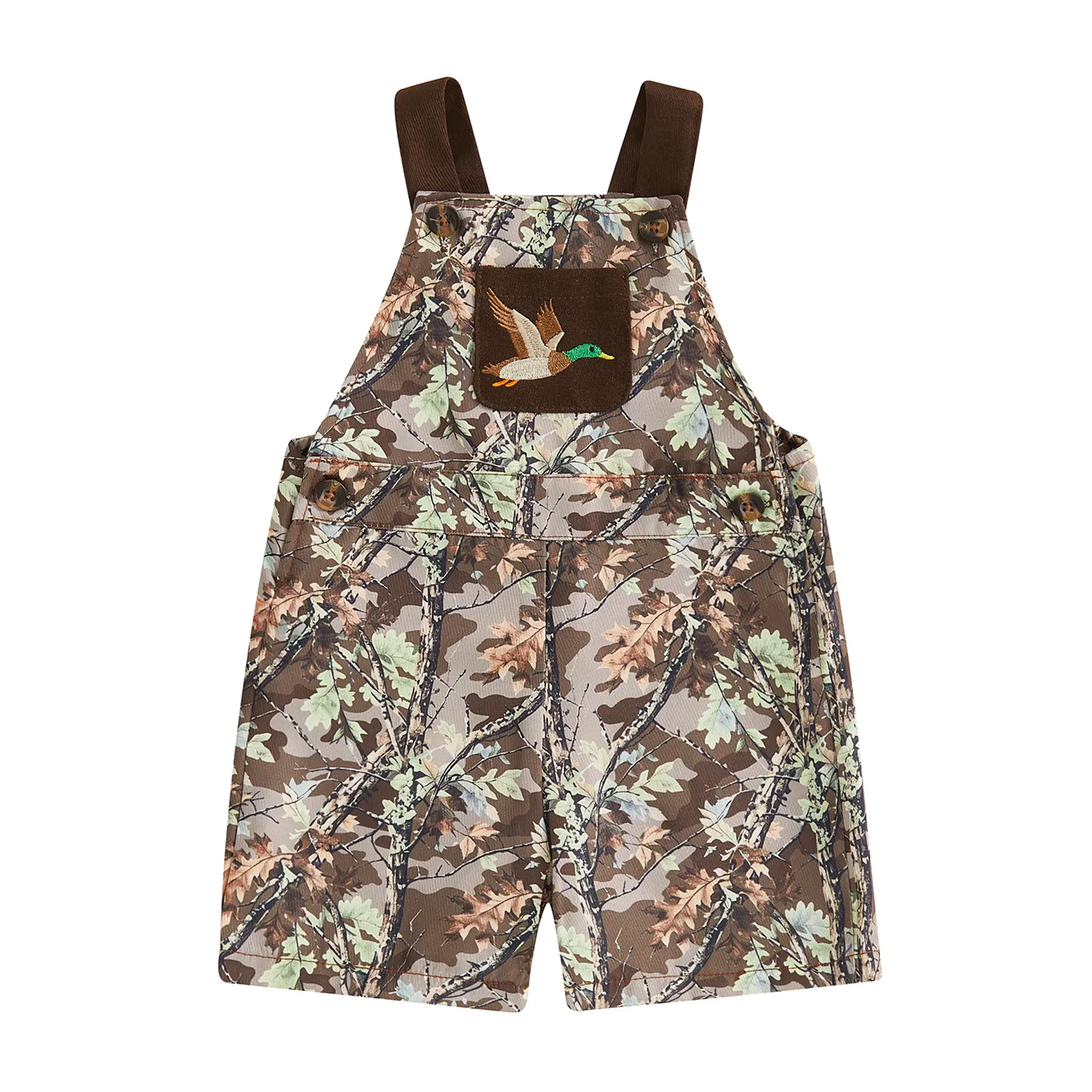 Infant Baby Hunting Clothes Realtree Camouflage Mallard Duck Adjustable Strap Romper Jumpsuit Corduroy Suspender Shorts Bib Overalls Outfit, Polyester, Wide Leg, 2-3 Years