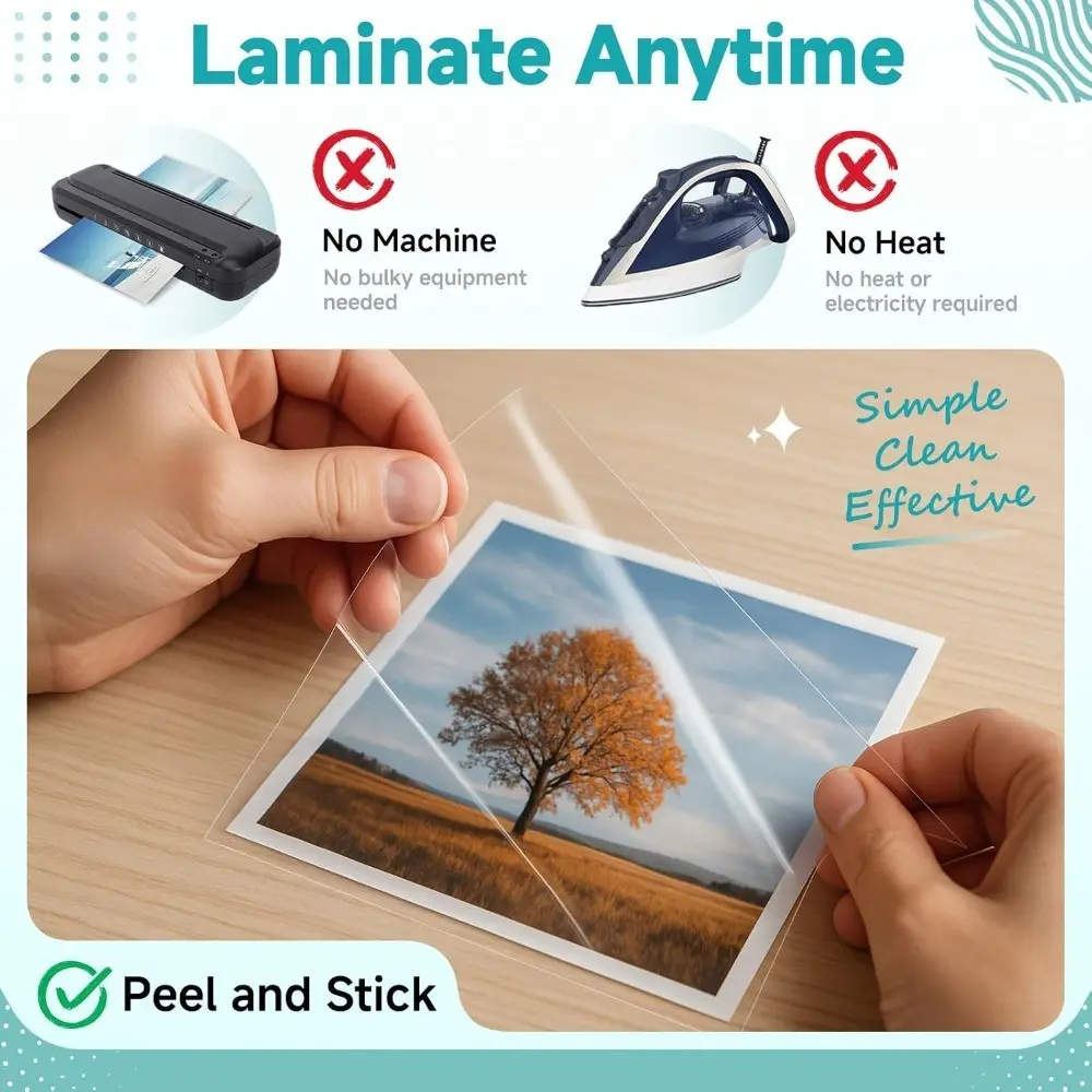 Self-Adhesive Laminating Sheets, A4 Size, No Heat No Machine, 212*300mm, 55 Micron Glossy, DIY Crafts, Home & School Use