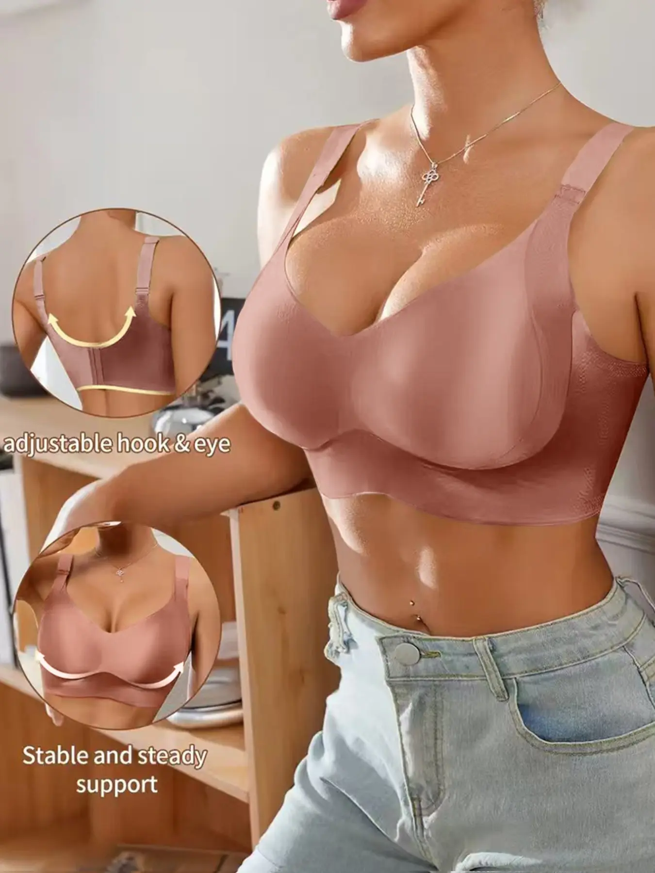 Wireless Seamless Bra with Side Support, Soft Push Up Bralette for Daily Wear