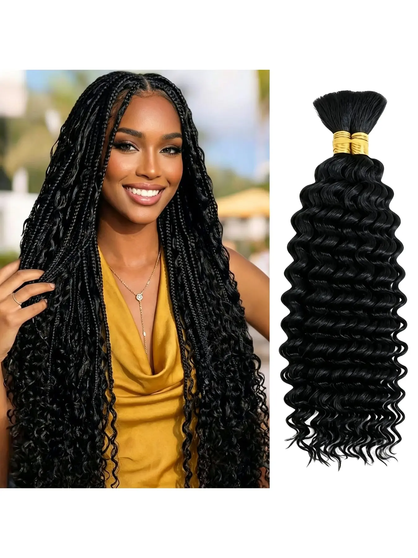 160G Boho Hair for Braiding 20 Inch 2 Bundles 4 Bundles 6 Bundles Deep Wave Bulk Braiding Hair for Boho Braids No Weft Curly Braid Wet and Wavy Braid Hair Extensions 