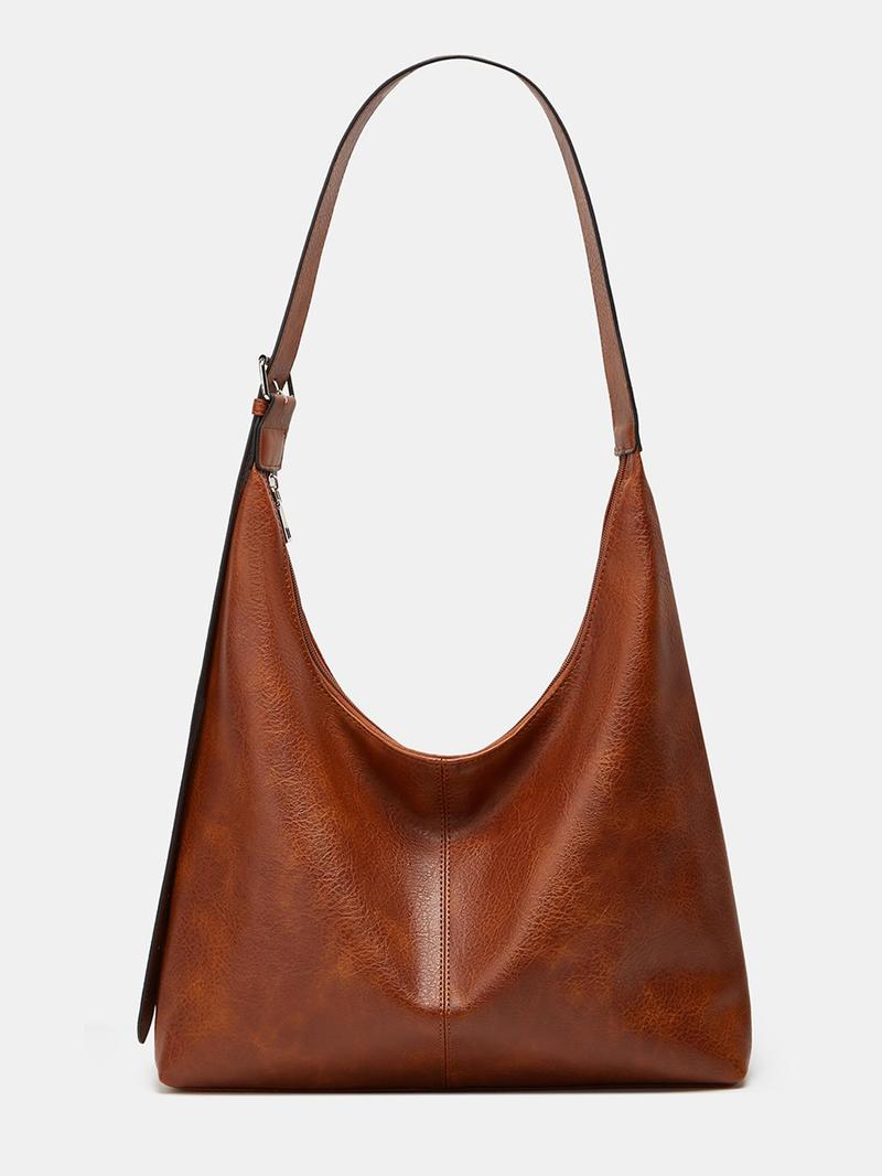 Women's Solid Color PU Leather Shoulder Bag, Simple Large-Capacity Crossbody Bag, Trendy High-quality Daily Commuting Bag, Girl Fashionable Shopping Bag