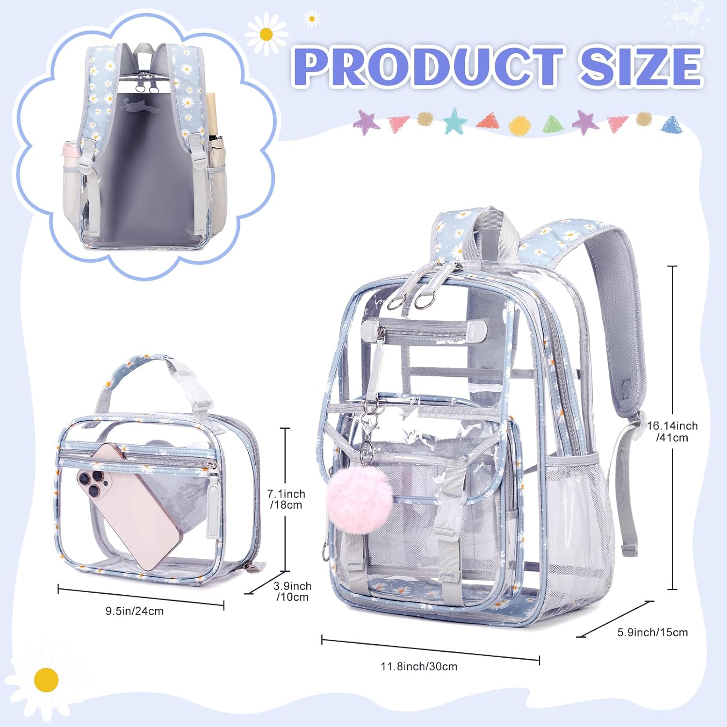 Girls Clear Backpack with Lunch Bag, Rainbow Cute Clear  display picture 2