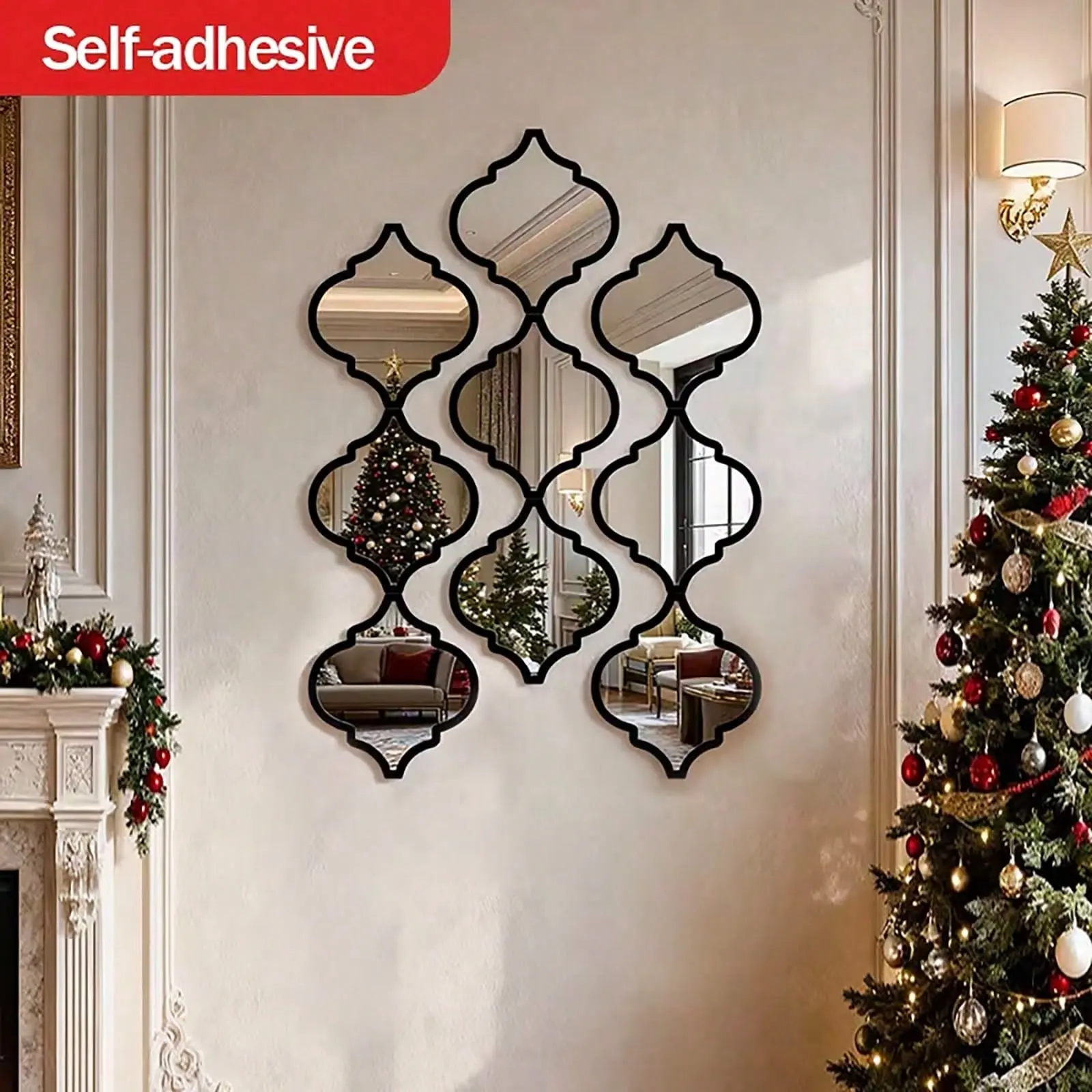 Large Moroccan-Style Decorative Mirrors, Classic Wall Mirrors for Home Decor, Flat Mirror, Mirror Decal, Ideal for Living Rooms, Bedrooms, Kitchens, Bathrooms, Offices