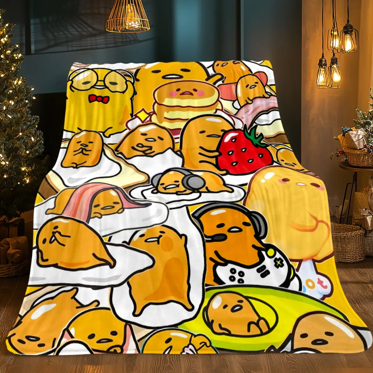 Gudetama Blanket Suitable for Sofas, Couches & Travel - Lightweight Flannel Bedspread with Cute Anime Eggshell Print, Soft Warm Bedding Gift for Adults, Dorm Room Decor (No Revisions)