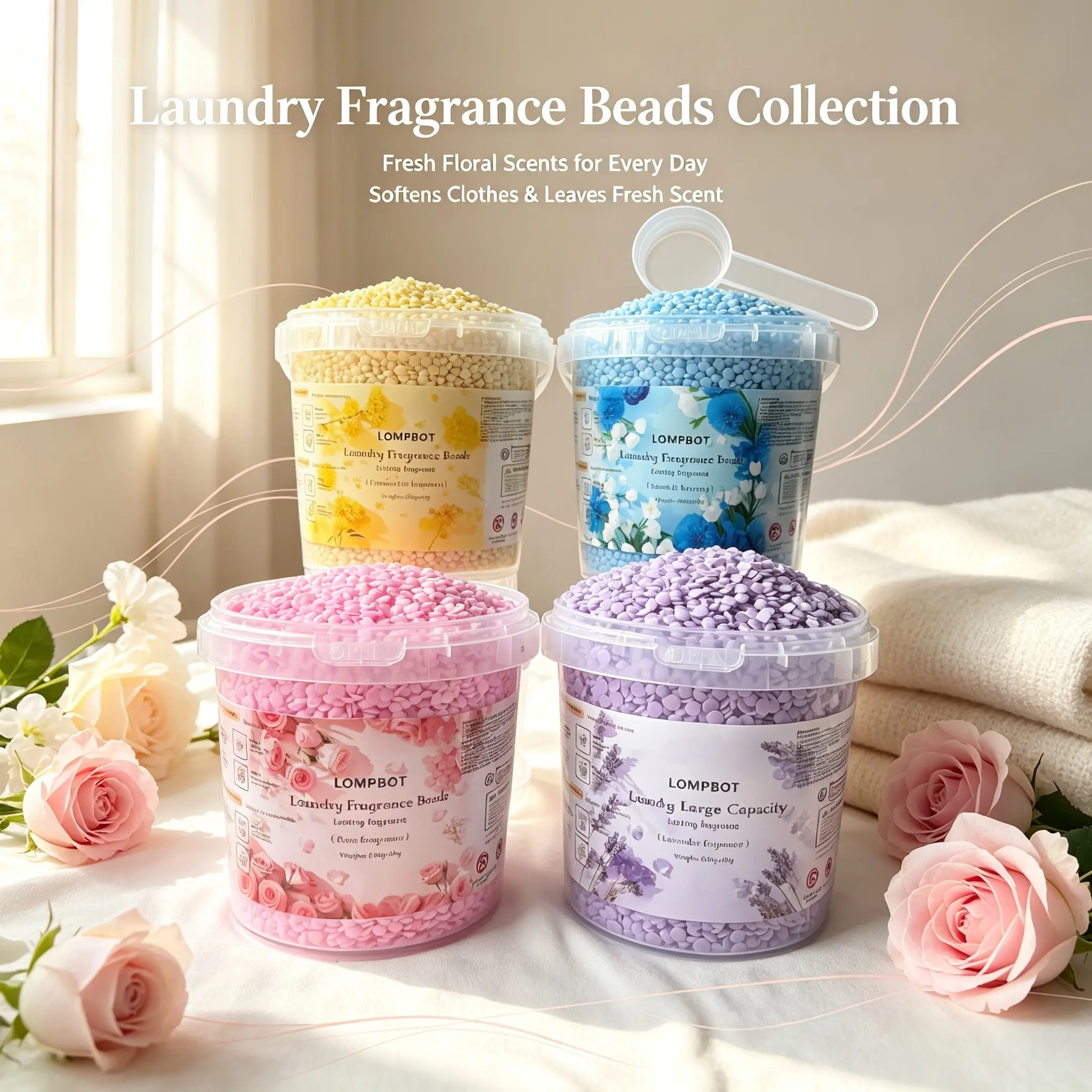 650g Big Bucket Laundry Scent Beads with Measuring Scoop, Long-Lasting Perfume-Grade Fragrance, Multi-Use for Clothes & Wardrobe Freshening