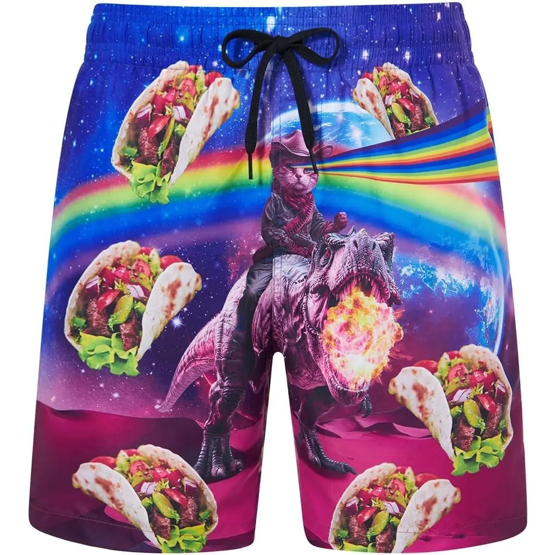 Men's Vibrant Prints Swim Trunks, Drawstring Elastic Waist, Quick-Dry Beach Shorts with Mesh Lining Swimwear