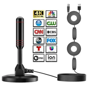 Dual Amplifier Pole Ground Wave High Gain Digital TV Antenna, Indoor Dtmb Home Suction Dvb-T Hdtv TV Antenna, Easy Installation