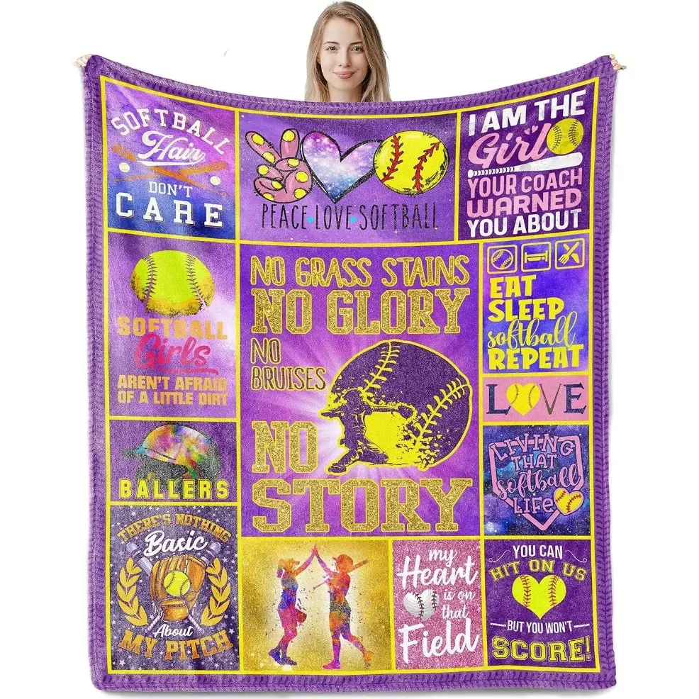 Softball Gifts for Girls, Softball Blanket, Best Girls Softball Gifts, Soft Lightweight Softball Throw Blanket for All Seasons, Baby Blankets and Adult Blankets, Ideal Blanket for Home Sofa Bed Office Travel birthday gift Comfort Blanket