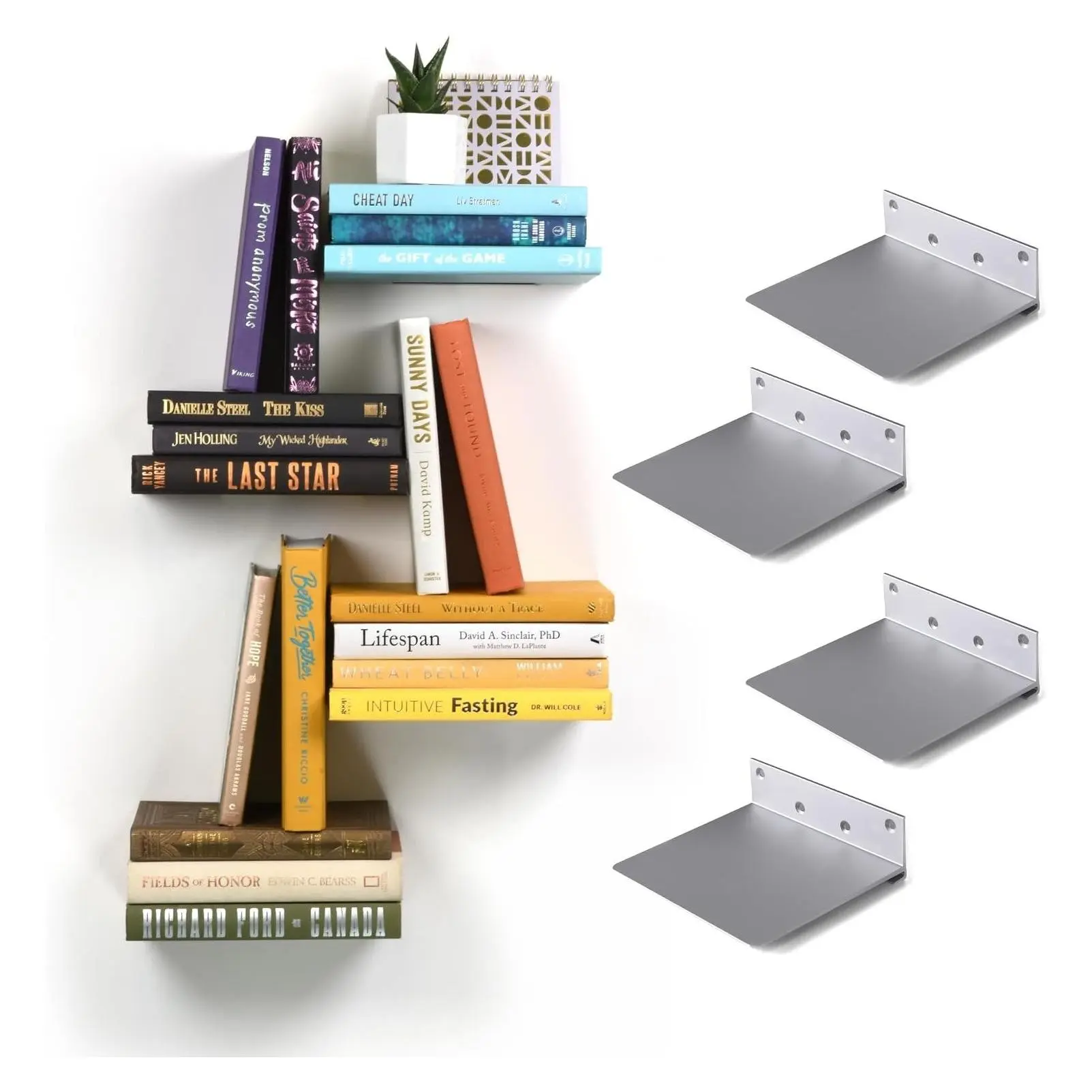 Invisible Floating Bookshelf Wall Mounted, Set of 4 - Aluminum - Turn Books into Floating Wall ShelvesGift