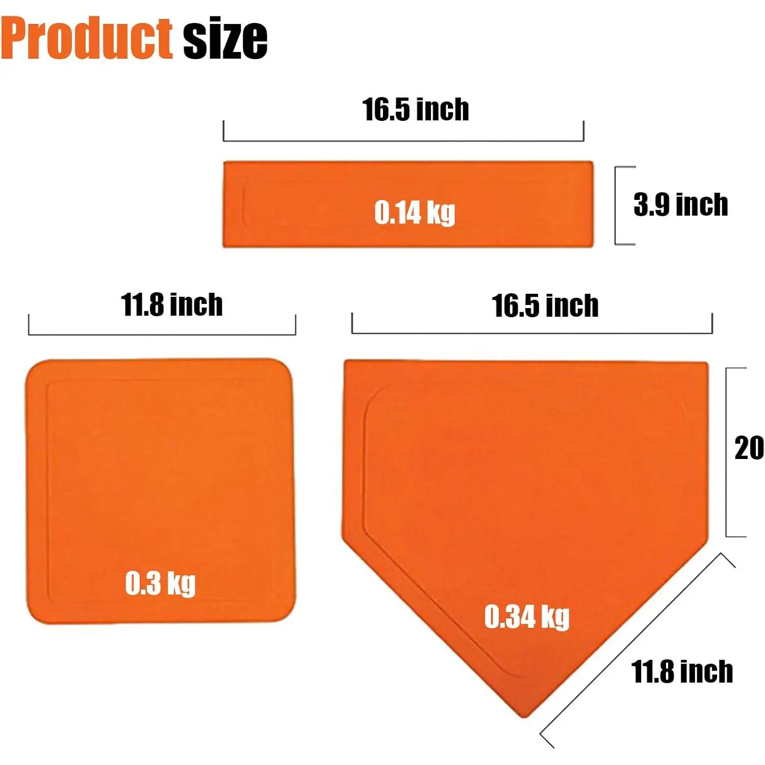 5 Piece Rubber Baseball & Softball Base Set Throw Down Field Bases for Youth & Adults for Baseball Softball Teeball Kickball Backyard Practice 5pcs Orange
