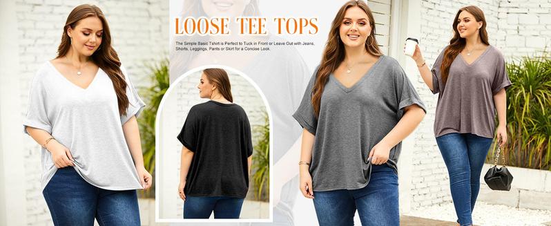 Imily Bela Women's Oversized T Shirts V Neck Short Sleeve Summer Casual Loose Tops Tees Tshirt Elastic Basic Womenswear