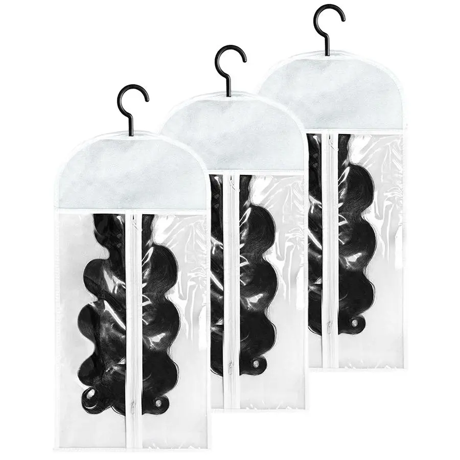 3/5PCS Wig Storage Bag With Hook Wig Storage Hanger Zipper Transparent Dustproof Design Wig Storage Bag, Hair Extension Holder Wig Bag Wig Storage For Multiple Wigs Holder Hair Extension Hanger Wig Tool Wigs Accessories For Salon & Home Use