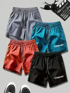4-Pack Casual Athletic Wear Shorts Set, Quick-Dry Printed Ariat Style, Unisex Sporty Fit, Ideal for All Seasons, Perfect for Daily Wear & Commuting