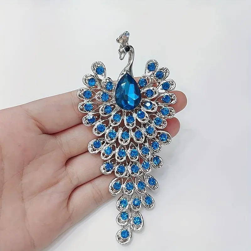 New Full Rhinestone Tassel Large Peacock Brooch Dress Suit Scarf Shawl Cape Coat Evening Dress Corsage Tassel Brooch Dynamic Luxury Grand Flash Bright Party Banquet Brooch