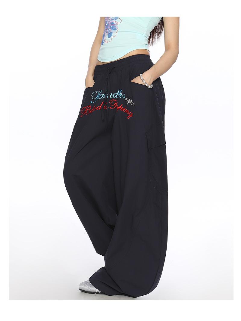 Women's American Vintage Lightweight Quick-Dry Cargo Parachute Pants - 2026 Summer New Loose Fit Slimming Wide-Leg Casual Trousers