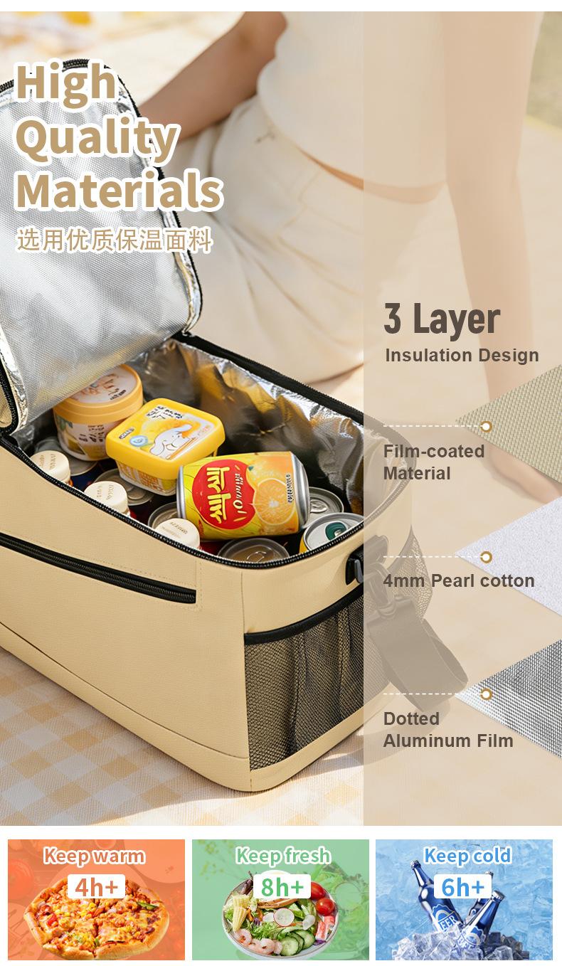 Thermometer insulated bag, outdoor fresh-keeping ice bag, large-capacity lunch bag, multi-functional lunch box storage bag, insulated picnic bag