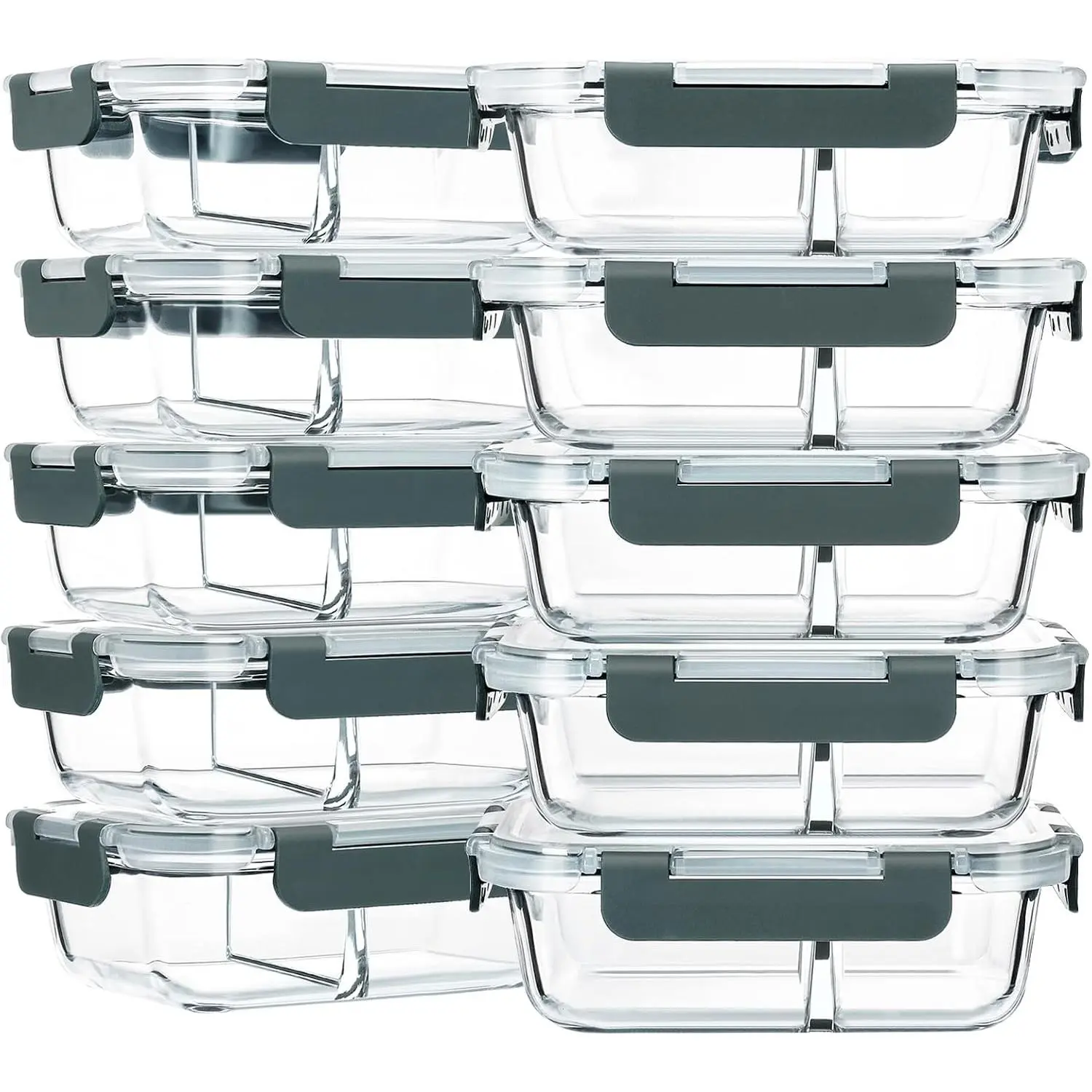 10-Pack,30 Oz Glass eal Prep Containers 2 Copartents Airtight Lunch Bento Boxes with , Glass  Storage Containers, icrowave, Oven, Freezer, Dishwasher