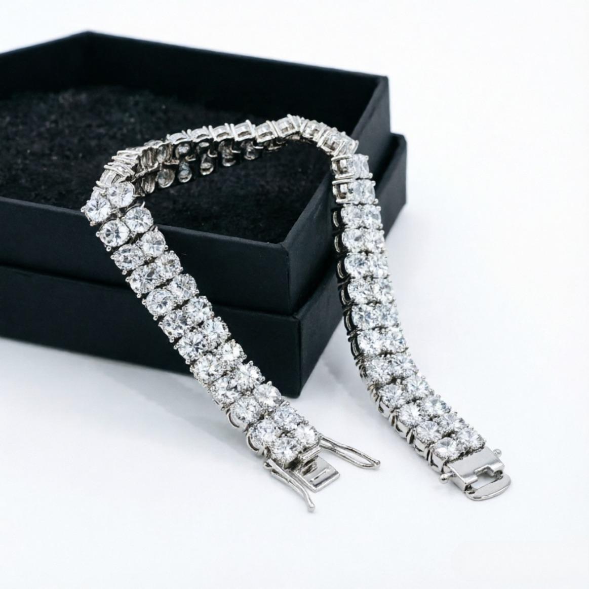 3mm Moissanite Tennis Bracelets S925 Silver for Women Men Double Row Certified Diamond HipHop Hand Chain Luxury Jewelry Gift