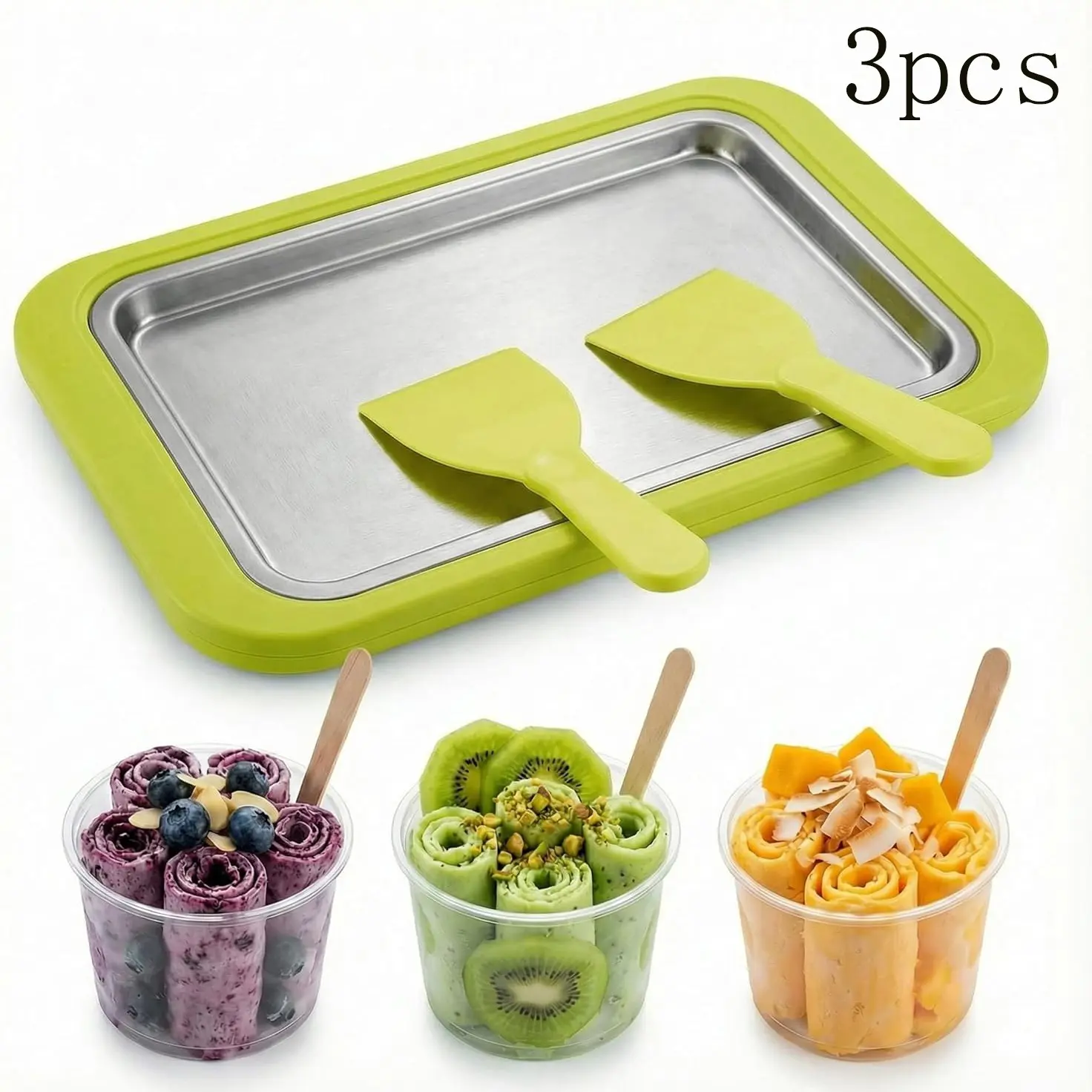 3-Piece Ice Cream Maker Set, Home Spiral Ice Cream Machine, Stainless Steel Freezer, Ideal for Beverages, Parties, Summer Drinks, Scrapers