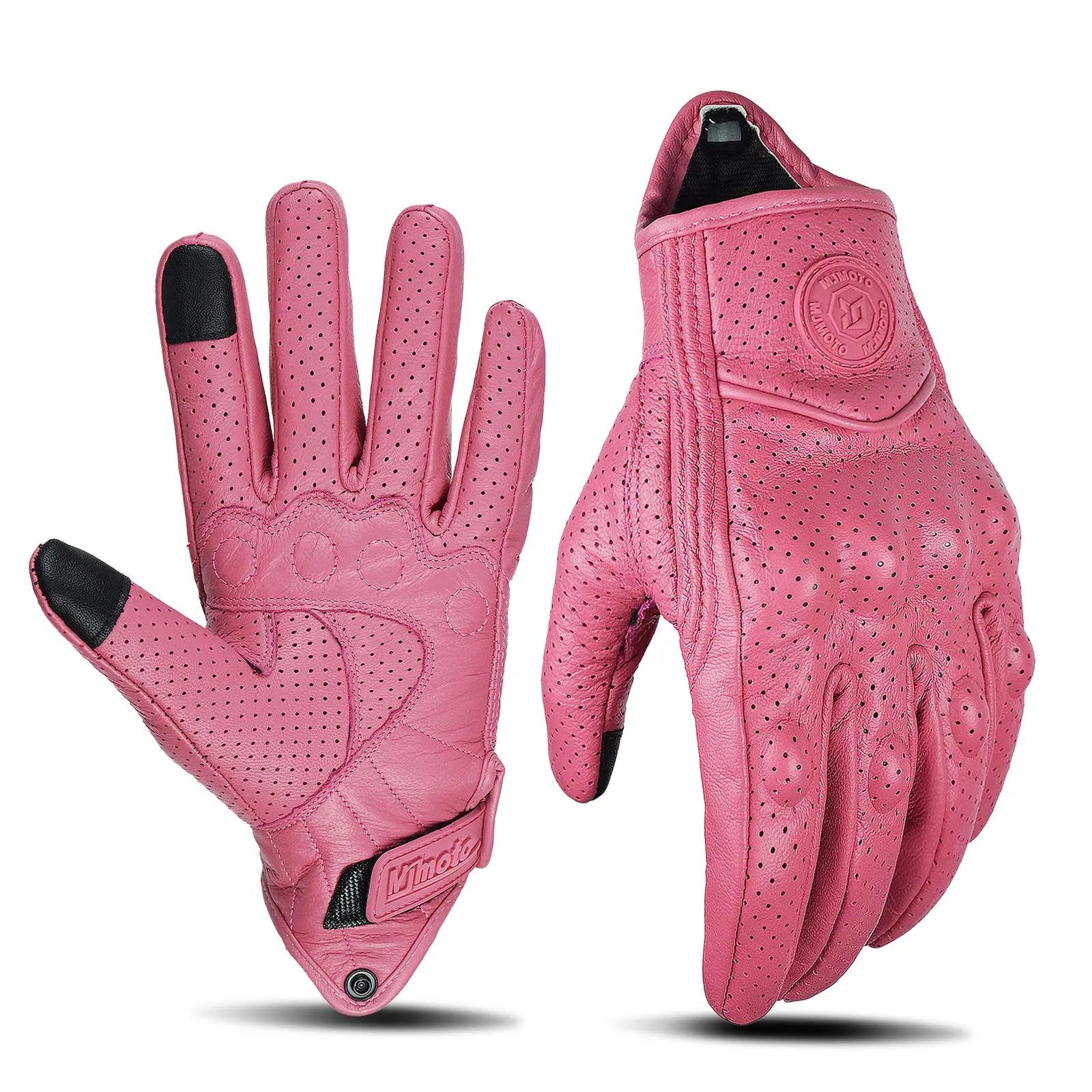 MJMOTO Classic Goat Leather Motorcycle Gloves, Touchscreen Breathable Summer Riding Gear for Women