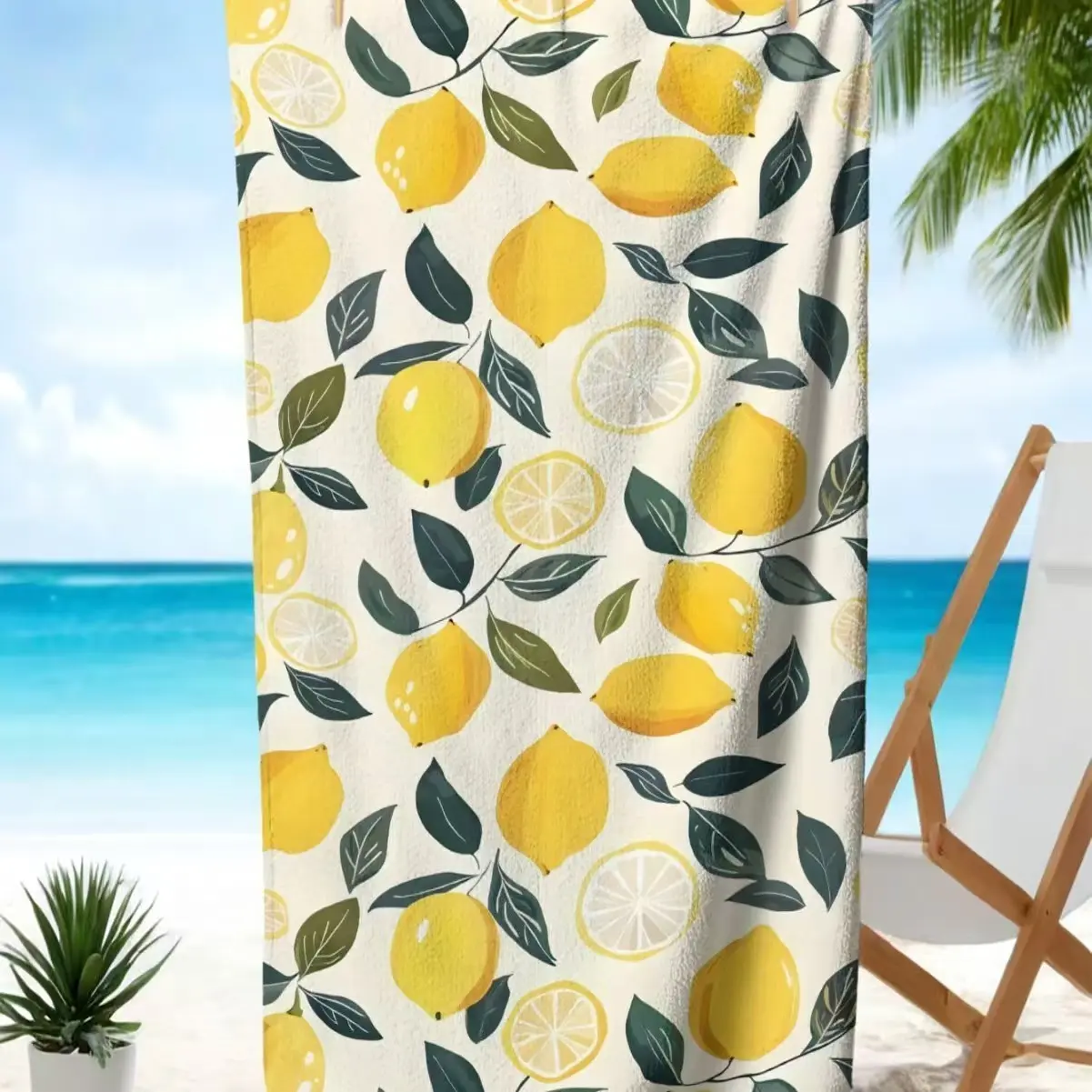Summer Clear Lemon Beach Towel, Quick-Dry Ultra-Fine Fiber Bath Sheet, Absorbent Sand-Proof Swim Towel, Essential for Summer Beach Trips
