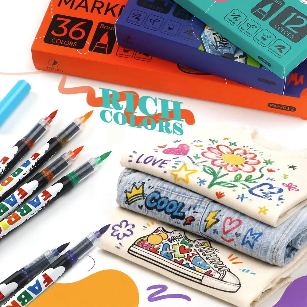 Soft Tip Fabric Marker Set, 12/24/36 Colors, Non-Fading, DIY Art Supplies, Ideal for Clothes, Textiles, Hats, Craft Projects
