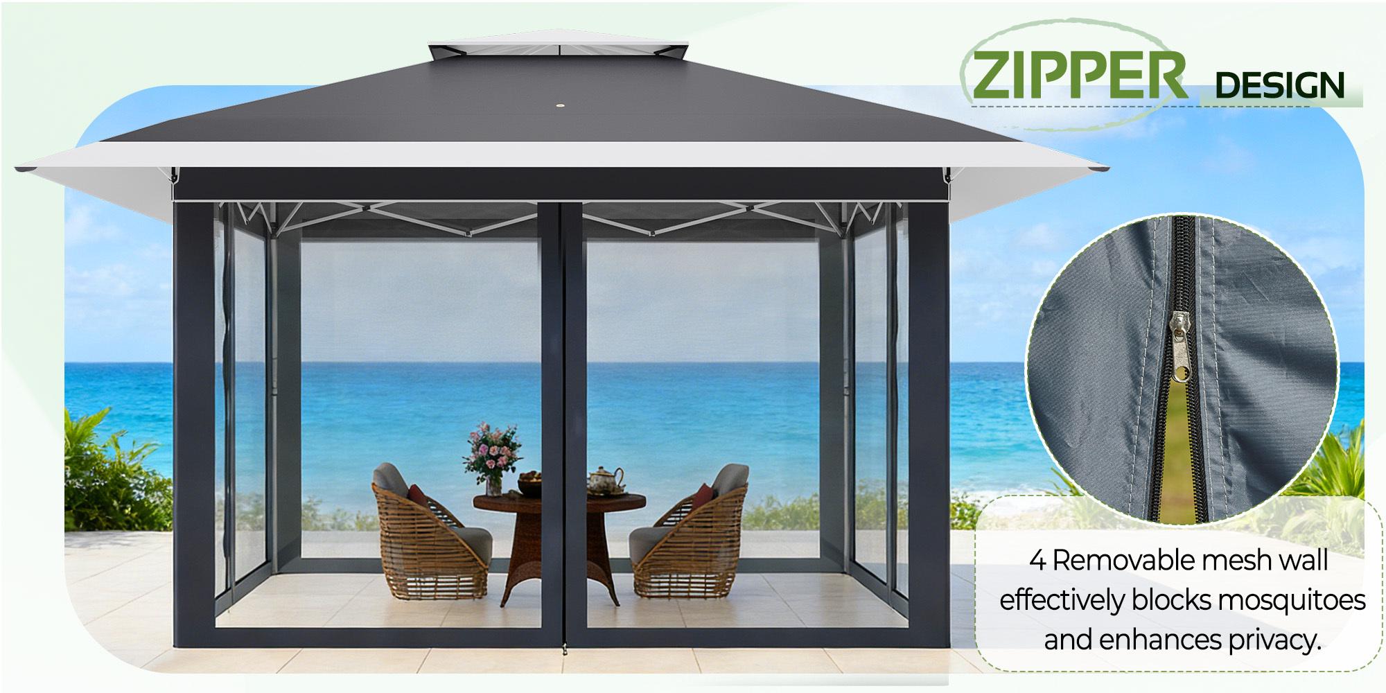 13x13 FT Easy Pop Up Canopy Tent with Netting, UPF 50+ Outdoor Canopy with Extended Eaves for Camping, Picnics, Outdoor Events & Backyard Use