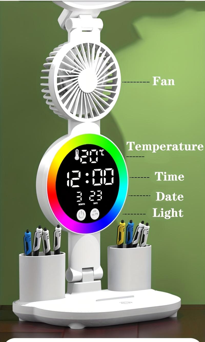 4 Head Eye Protection Desk Lamp for Office Home Room Type-C Powered Multifunctional Reading Lamp with Fan Dimmable Bedroom Nightstand Studying Lights USB Rechargeable