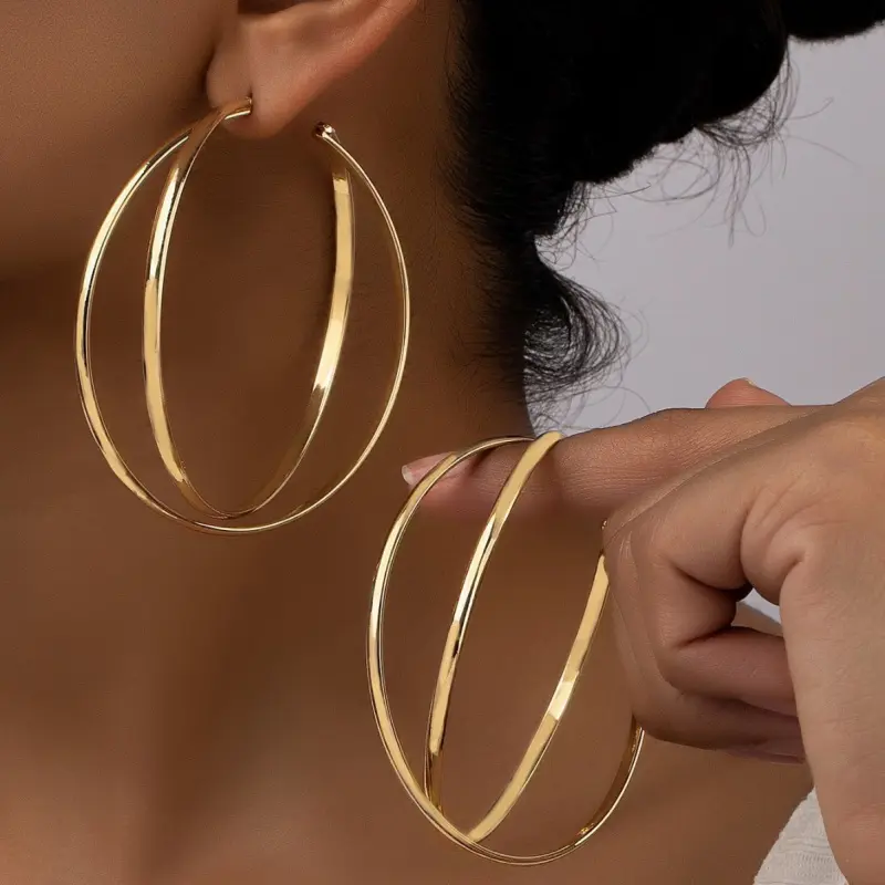 Minimalist Double Geometric Circle Earrings Elegant Daily Commute Studs For Women